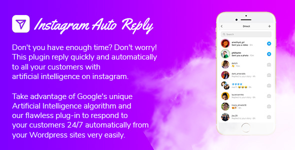 Instagram Auto Reply With Artificial Intelligence – Chat Bot Preview Wordpress Plugin - Rating, Reviews, Demo & Download