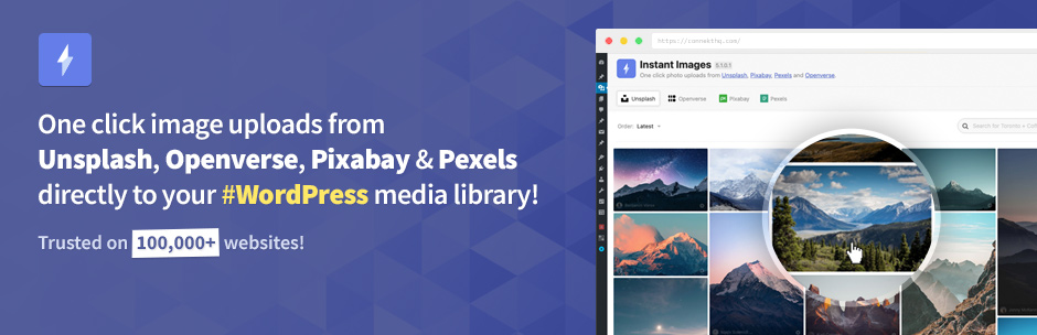 Instant Images – One-click Image Uploads From Unsplash, Openverse, Pixabay, Pexels, And Giphy Preview Wordpress Plugin - Rating, Reviews, Demo & Download