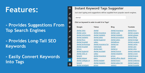 Instant Keyword Tags Suggester WordPress Plugin Preview - Rating, Reviews, Demo & Download