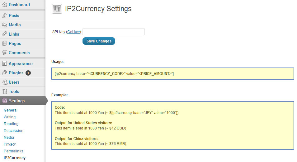 IP2Currency Preview Wordpress Plugin - Rating, Reviews, Demo & Download