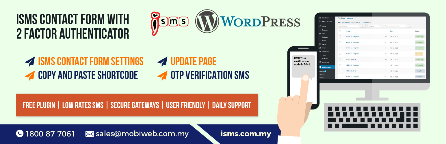 ISMS Contact Form With 2 Factor Authenticator Preview Wordpress Plugin - Rating, Reviews, Demo & Download