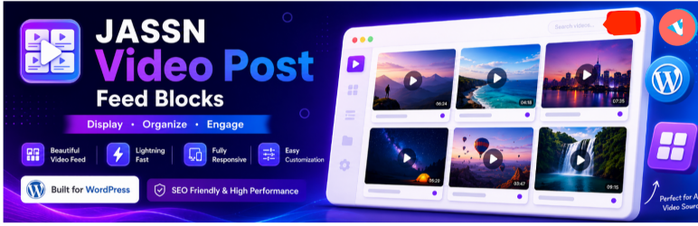 Jassn Video Posts Feed Block Preview Wordpress Plugin - Rating, Reviews, Demo & Download