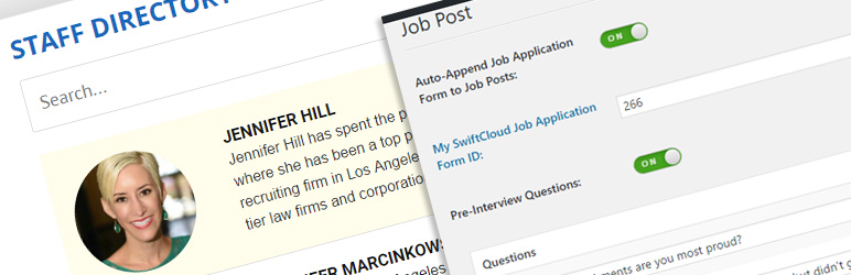 Job Applicant Tracking & Staff Directory By SwiftCloud Preview Wordpress Plugin - Rating, Reviews, Demo & Download