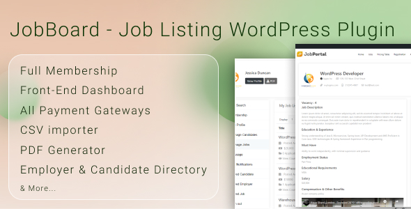 JobBoard Job Listing WordPress Plugin Preview - Rating, Reviews, Demo & Download
