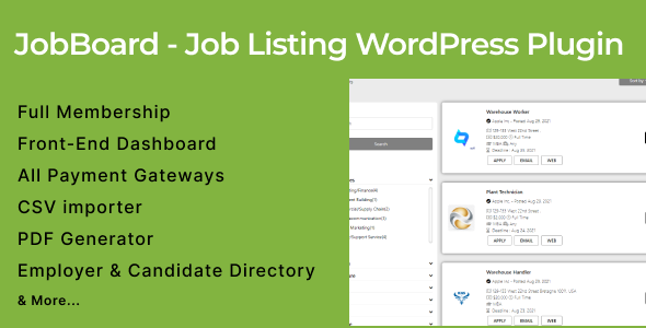 JobBoard – Job Listing WordPress Plugin Preview - Rating, Reviews, Demo & Download