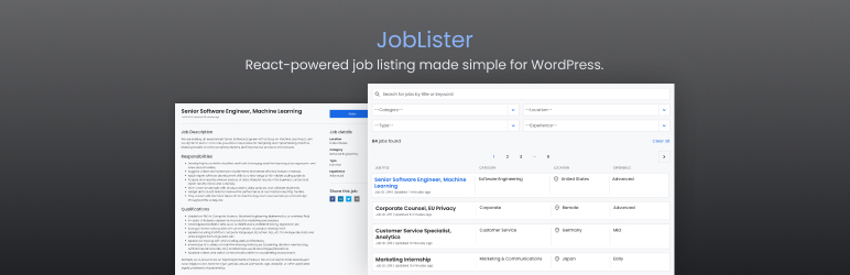 JobLister Preview Wordpress Plugin - Rating, Reviews, Demo & Download