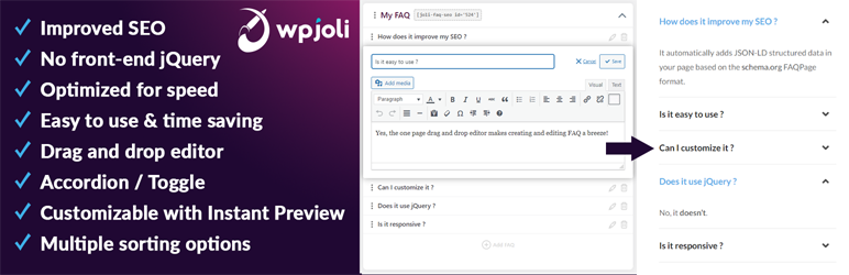 Joli FAQ SEO – WordPress FAQ Plugin Preview - Rating, Reviews, Demo & Download