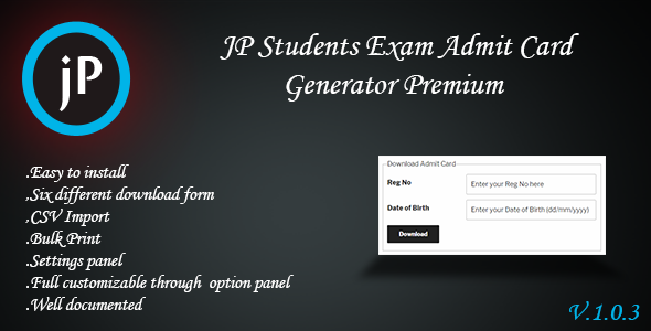 JP Students Exam Admit Card Generator Premium Preview Wordpress Plugin - Rating, Reviews, Demo & Download