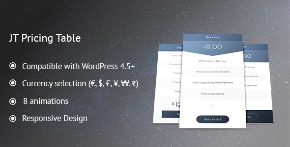 JT Pricing Table Preview Wordpress Plugin - Rating, Reviews, Demo & Download