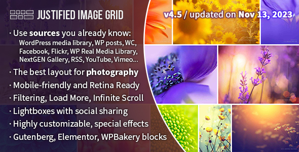 Justified Image Grid – Premium WordPress Gallery Preview - Rating, Reviews, Demo & Download
