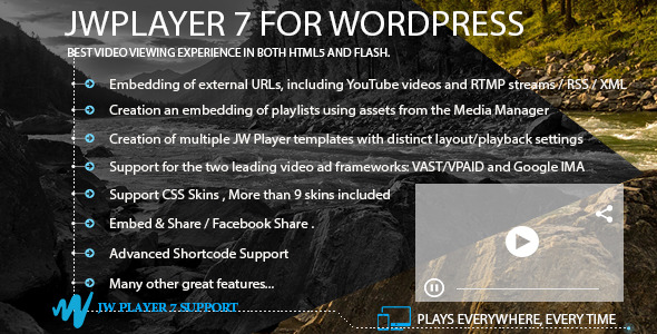 JWPlayer 7 Plugin for Wordpress Preview - Rating, Reviews, Demo & Download