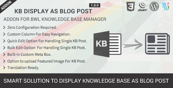 KB Display As Blog Post – Knowledge Base Addon Preview Wordpress Plugin - Rating, Reviews, Demo & Download