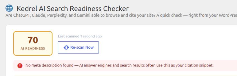 Kedrel AI Search Readiness Checker Preview Wordpress Plugin - Rating, Reviews, Demo & Download