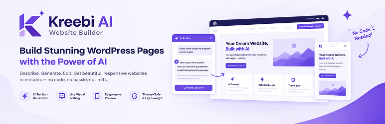 Kreebi AI Website Builder Preview Wordpress Plugin - Rating, Reviews, Demo & Download