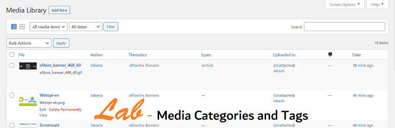 Lab Media Categories And Tags Preview Wordpress Plugin - Rating, Reviews, Demo & Download