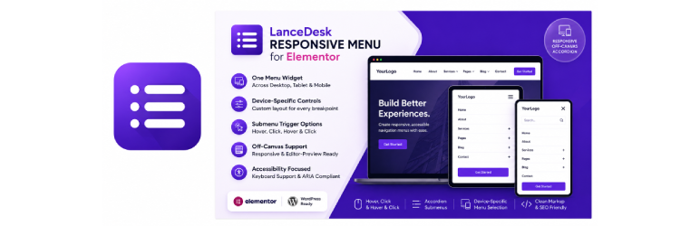 LanceDesk Responsive Menu For Elementor Preview Wordpress Plugin - Rating, Reviews, Demo & Download