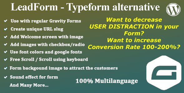 LeadForm – Typeform Alternative Plugin for Wordpress Preview - Rating, Reviews, Demo & Download