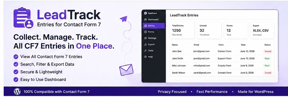 LeadTrack Entries For Contact Form 7 Preview Wordpress Plugin - Rating, Reviews, Demo & Download