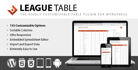 League Table – Table Plugin For WordPress Preview - Rating, Reviews, Demo & Download