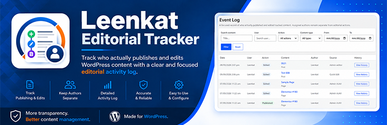 Leenkat Editorial Tracker Preview Wordpress Plugin - Rating, Reviews, Demo & Download