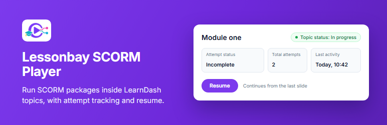 Lessonbay SCORM Player For LearnDash Preview Wordpress Plugin - Rating, Reviews, Demo & Download