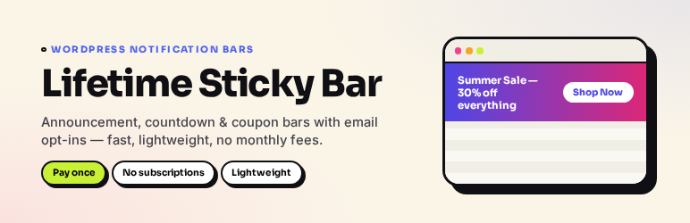 Lifetime Sticky Bar Preview Wordpress Plugin - Rating, Reviews, Demo & Download