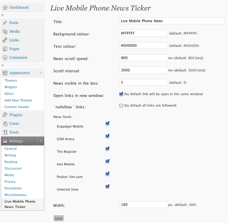 Live Mobile Phone News Ticker Preview Wordpress Plugin - Rating, Reviews, Demo & Download