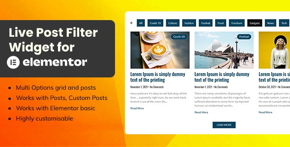 Live Post Filter Widget For Elementor Preview Wordpress Plugin - Rating, Reviews, Demo & Download