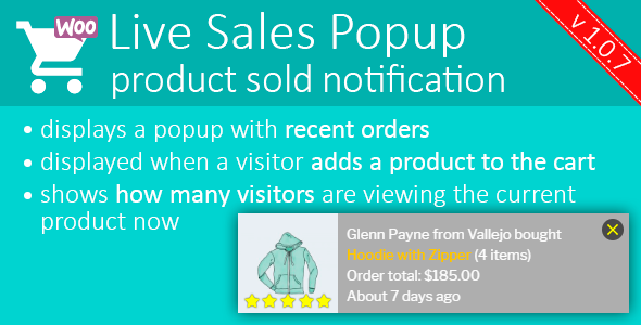 Live Sales Popup: Product Sold Notification – Boost Your Sales – Recent Sales Popup Preview Wordpress Plugin - Rating, Reviews, Demo & Download