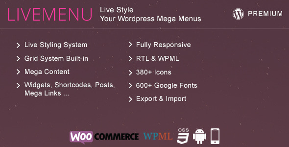 Livemenu – Live Style Your Wordpress Mega Menu Preview - Rating, Reviews, Demo & Download