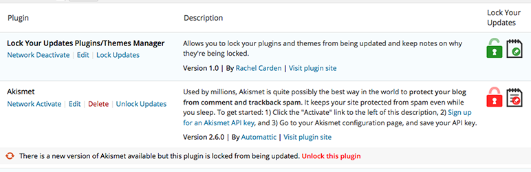 Lock Your Updates Plugins/Themes Manager Preview - Rating, Reviews, Demo & Download