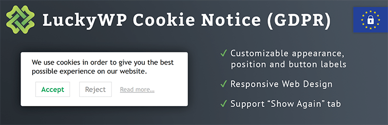 LuckyWP Cookie Notice (GDPR) Preview Wordpress Plugin - Rating, Reviews, Demo & Download