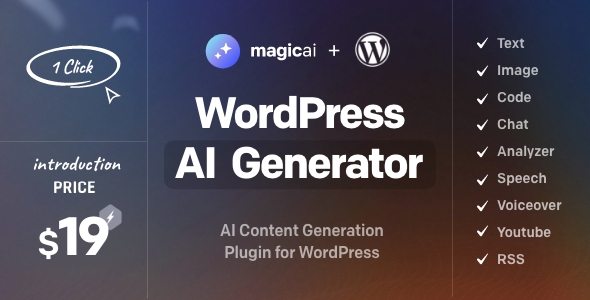 MagicAI Plugin for Wordpress – AI Text, Image, Chat, Code, And Voice Generator Preview - Rating, Reviews, Demo & Download