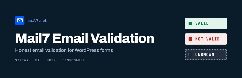 Mail7 Email Validation Preview Wordpress Plugin - Rating, Reviews, Demo & Download