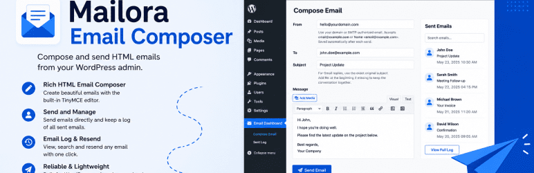 Mailora Email Composer Preview Wordpress Plugin - Rating, Reviews, Demo & Download