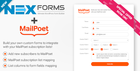 MailPoet For NEX-Forms Preview Wordpress Plugin - Rating, Reviews, Demo & Download