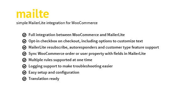 Mailte – MailerLite Integration For WooCommerce Preview Wordpress Plugin - Rating, Reviews, Demo & Download