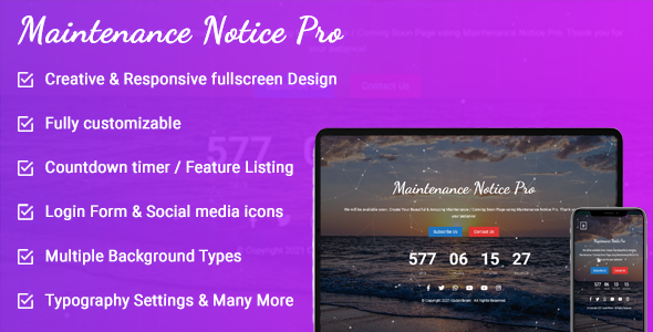 Maintenance Notice Pro – Coming Soon & Under Construction Mode Preview Wordpress Plugin - Rating, Reviews, Demo & Download