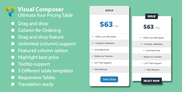 Malkoo Pricing Table Addon For Visual Composer Preview Wordpress Plugin - Rating, Reviews, Demo & Download