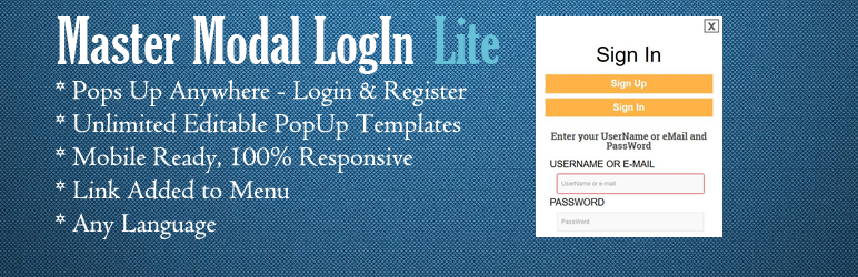 Master Modal Login Lite Preview Wordpress Plugin - Rating, Reviews, Demo & Download