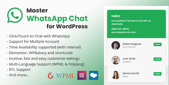 Master WhatsApp Chat Plugin for Wordpress Preview - Rating, Reviews, Demo & Download