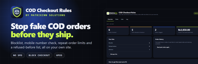MatrixInn COD Checkout Rules For WooCommerce Preview Wordpress Plugin - Rating, Reviews, Demo & Download