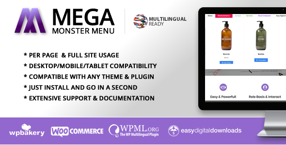 Mega Menu Monster – WordPress Mega Menu Plugin Preview - Rating, Reviews, Demo & Download
