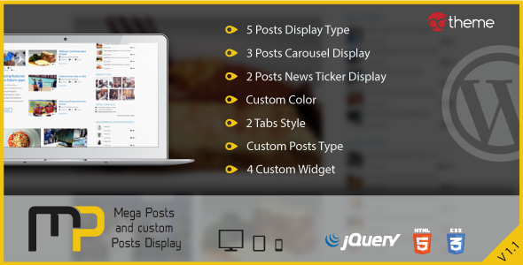 Mega Posts And Custom Posts Display WP Plugin Preview - Rating, Reviews, Demo & Download