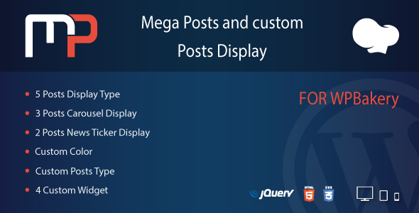 Mega Posts Display For WPBakery Preview Wordpress Plugin - Rating, Reviews, Demo & Download