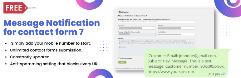 Message Notification For Contact Form 7 Preview Wordpress Plugin - Rating, Reviews, Demo & Download