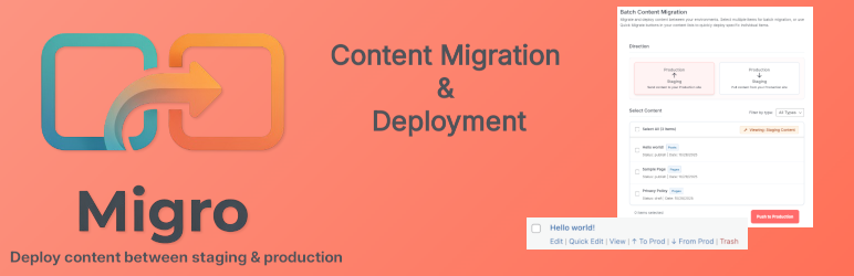Migro Content Migrator Preview Wordpress Plugin - Rating, Reviews, Demo & Download