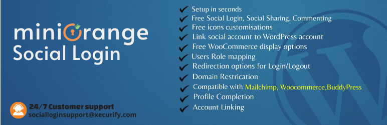 MiniOrange Social Login And Register (Discord, Google, Twitter, LinkedIn) Preview Wordpress Plugin - Rating, Reviews, Demo & Download