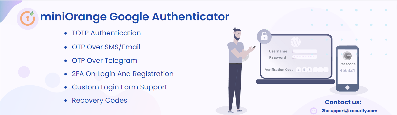 MiniOrange's Google Authenticator – WordPress Two Factor Authentication – 2FA, Two Factor, OTP SMS And Email | Passwordless Login Preview - Rating, Reviews, Demo & Download