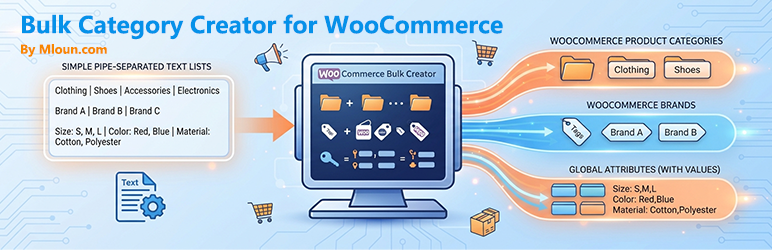 Mloun Bulk Category Creator For WooCommerce Preview Wordpress Plugin - Rating, Reviews, Demo & Download